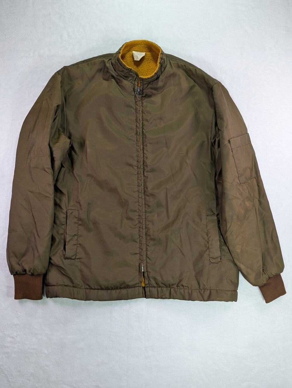 Vtg 60s 70s Great Lakes Jacket Small Brown Orange Sherpa Lined Full Zip USA